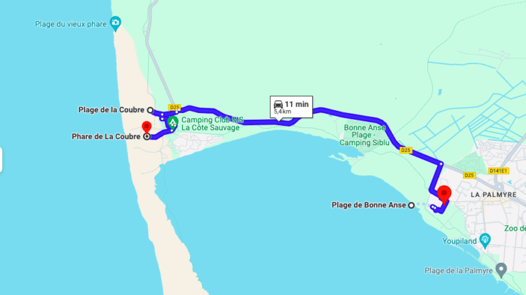 google maps, plage du phare de la coubre