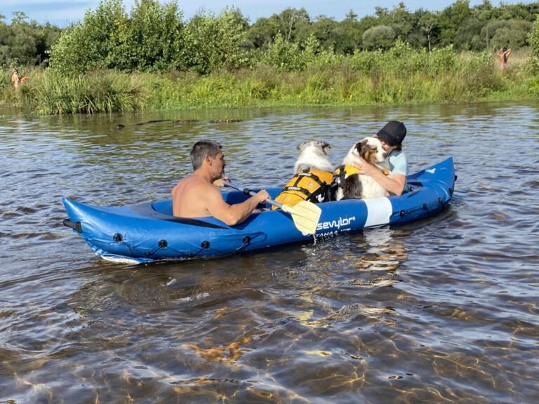 Canoë avec son chien proche de la Maison de la Passion Animale à Aureilhan dans les Landes en Nouvelle Aquitaine