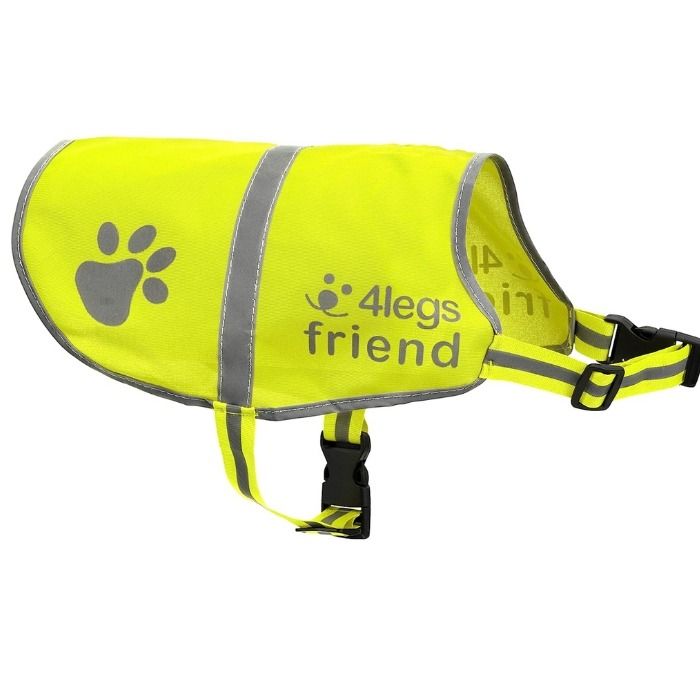 accessoires hiver chien, accessoires lumineux pour chien, accessoires réfléchissants pour chien, gilet réfléchissant fluo 4legsFriend, gilet de sécurité phosphorescent, voir son chien dans la nuit, promener son chien la nuit, boutique emmenetonchien.com