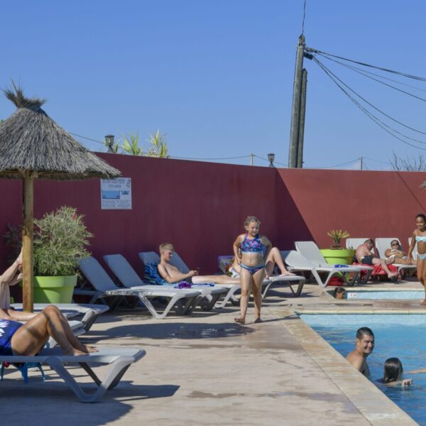 Piscine et transats du Flower Camping Altéa à Vic la Gardiole dans l'Hérault près de Montpellier