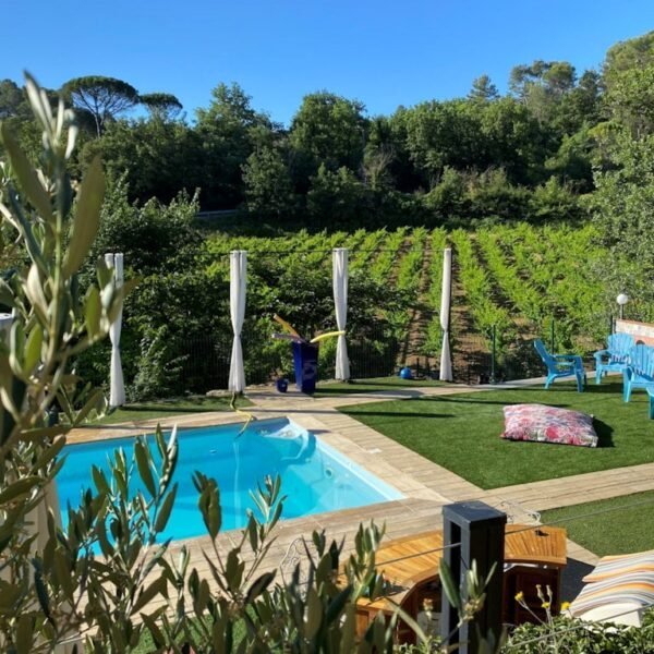 Piscine et transat dans le jardin des Chambres d'hôtes La Vie est Belle en Provence dans le Var près de St Maximin en Provence