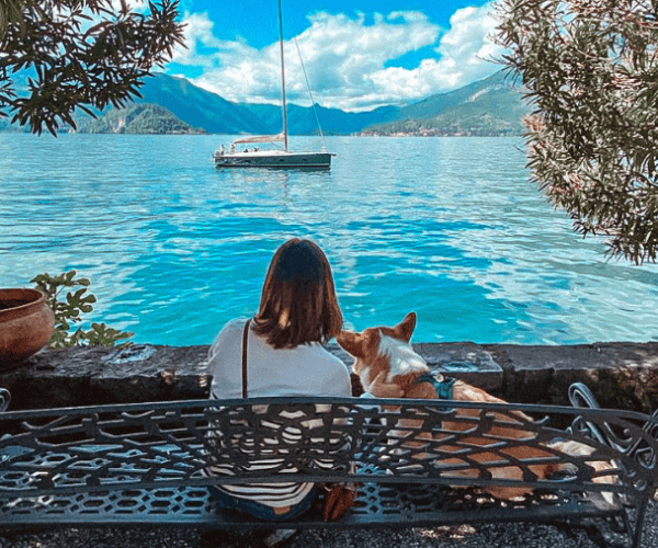 Les grands lacs de Lombardie avec un chien