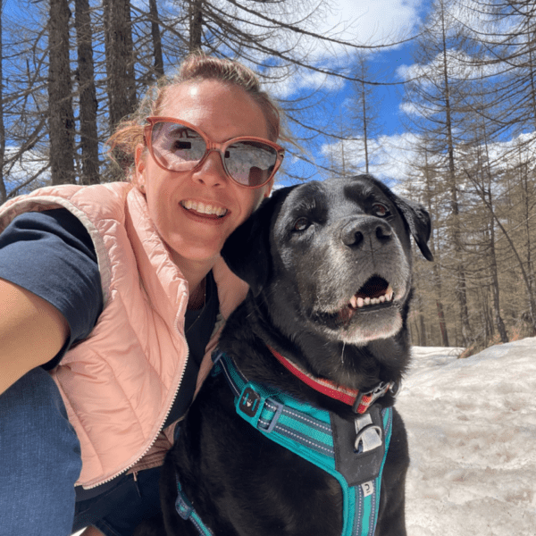 harnais de Decathlon pour la balade du chien dans la neige