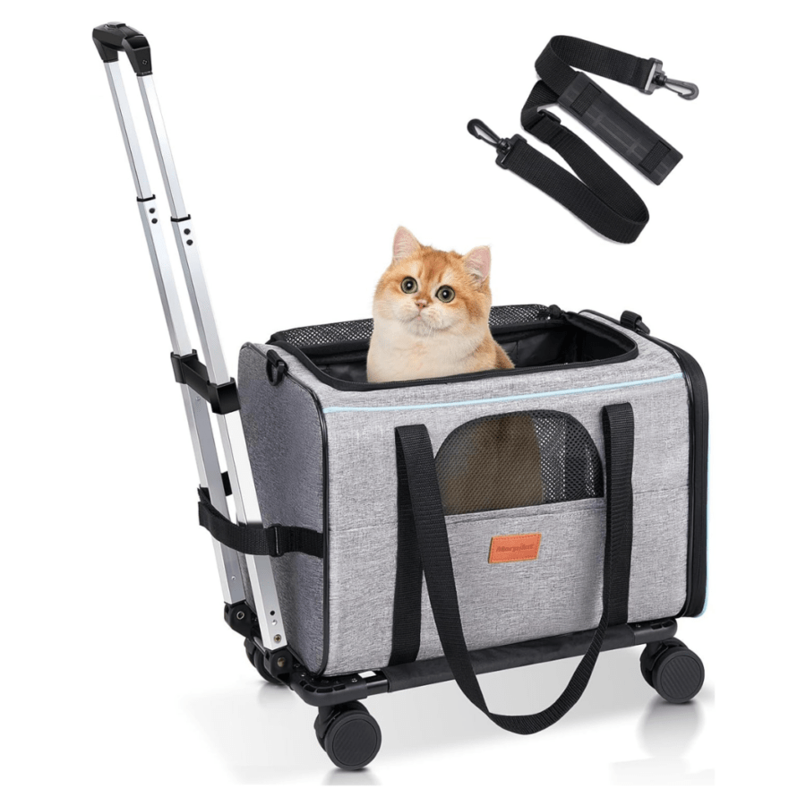 Il devient facile de transporter votre chien ou chat à l'aide de ce sac de transport à roulette, comme une valise pour chiens et chats