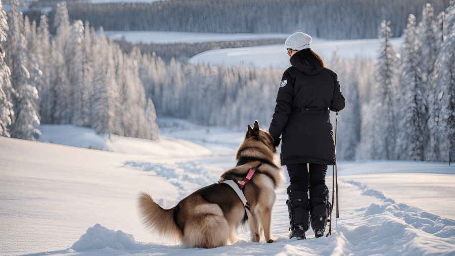 un chien et une personne font une randonnée dans la neige recommandée par un travel planner