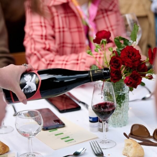 Verre de vin servie par une sommelière au Domaine Baron de l’Ecluse dans le Rhône en Auvergne-Rhône-Alpes à Saint Lager