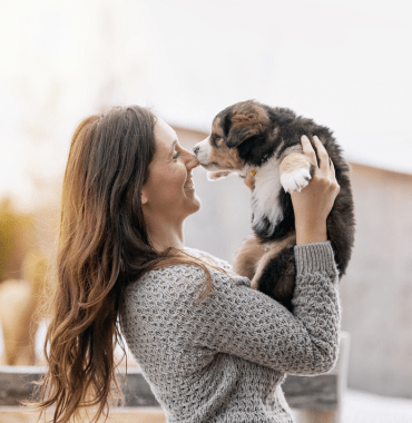 première rencontre entre un chiot et sa future famille avant l'adoption à Noël