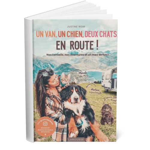 livre de Justine WDM sur le road-trip en vacances avec chien et chat