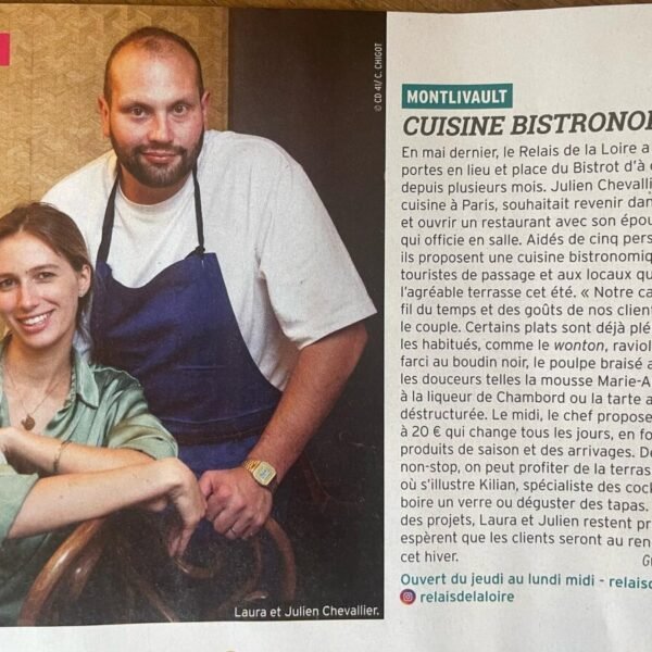 Article sur le restaurant Relais de la Loire près de Chambord dans le Val de Loire