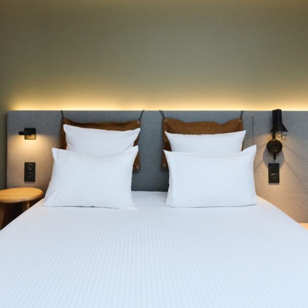 Chambre avec double lit à l'Hôtel Moxy Annecy à Annecy en Haute-Savoie dans l'Auvergne-Rhône-Alpes