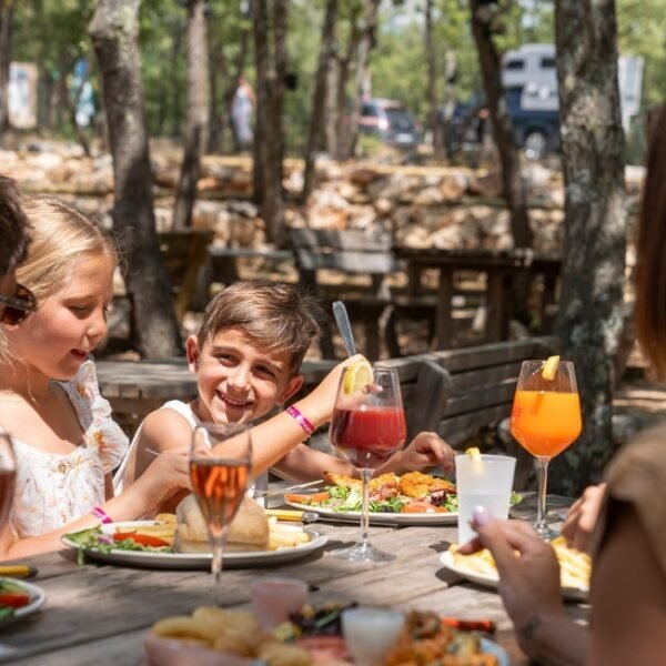 Repas au Camping Les Rives du lac de Sainte-Croix à Bauduen dans le Var en Provence-Alpes-Côte d'Azur