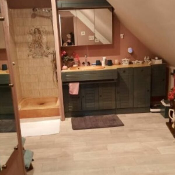 Salle de bain avec douche à la Chambre d'Hôtes Les Bosquets à Caugé dans l'Eure en Normandie