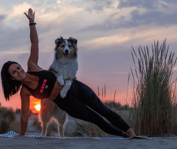 doga ou yoga avec son chien au coucher du soleil dans les Cévennes en séjour tout compris