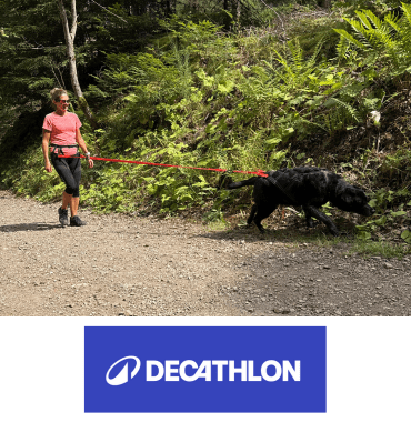 balade tractée avec un chien grâce à longe élastique Decathlon