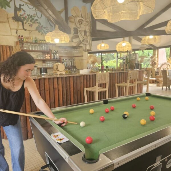 Bar et billard au Camping Ecolodge Gaïa, à Douville, entre Bergerac et Périgueux - Dordogne