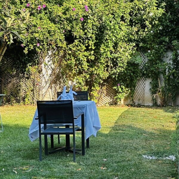 Room service dans notre jardin - Gîte La Petite Maison des Cavaliers à Saint-Laurent-de-Mure, près de Lyon.