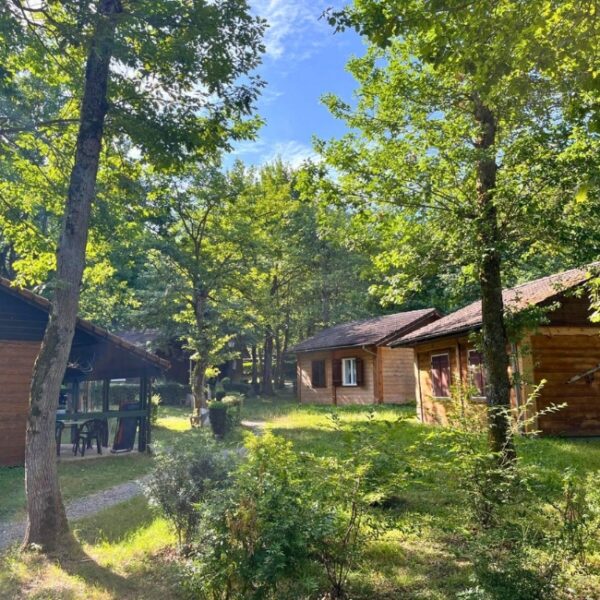 Chalets ombragés dans le camping Pausado Le Relais du Léman en Haute-Savoie