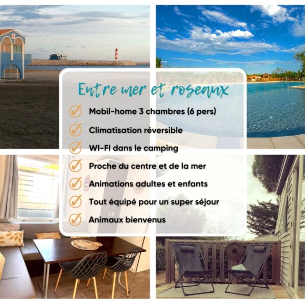 Services et commodités du mobil-home Entre Terre et Roseaux, à Port-la-Nouvelle, dans l'Aude.