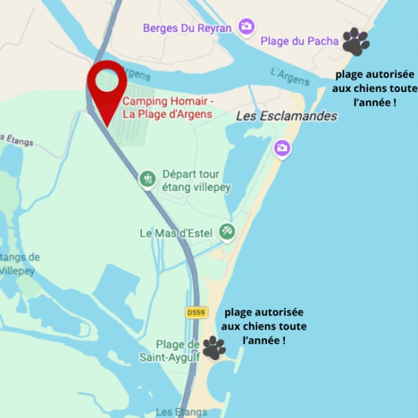Itinéraire pour se rendre au du camping Homair La Plage d'Argens entre Fréjus et Saint-Aygulf sur la Côte d'Azur