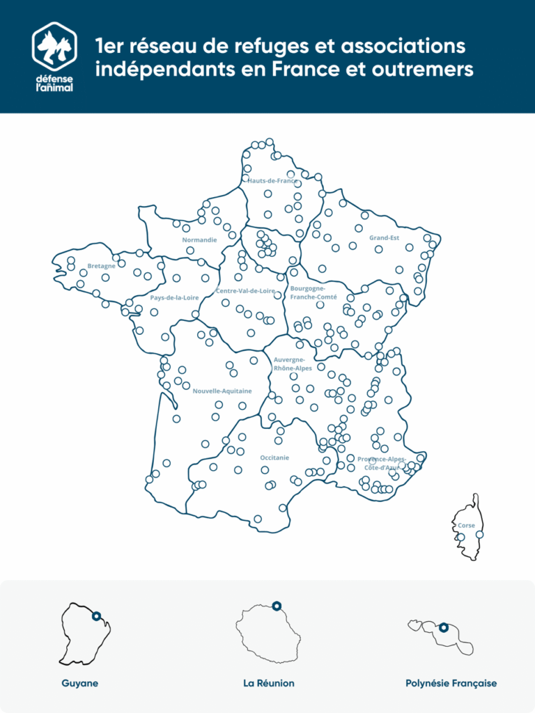 carte des refuges et associations de protection animale membres de la Confédération Défense de l'Animal