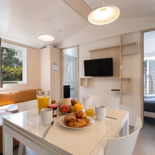 Salon de mobil home du Camping Mayotte Vacances à Biscarosse dans les Landes