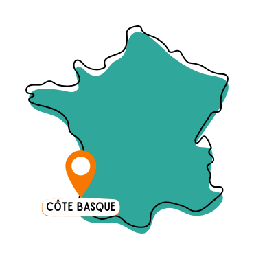 Côte basque sur la carte de France où les chiens sont acceptés, dans les Pyrénées-Atlantiques, en Nouvelle-Aquitaine