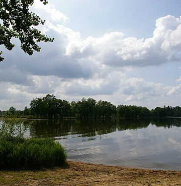 Lac du Gué de Selle où les chiens sont acceptés, à Mézangers, en Mayenne, dans le Pays de la Loire