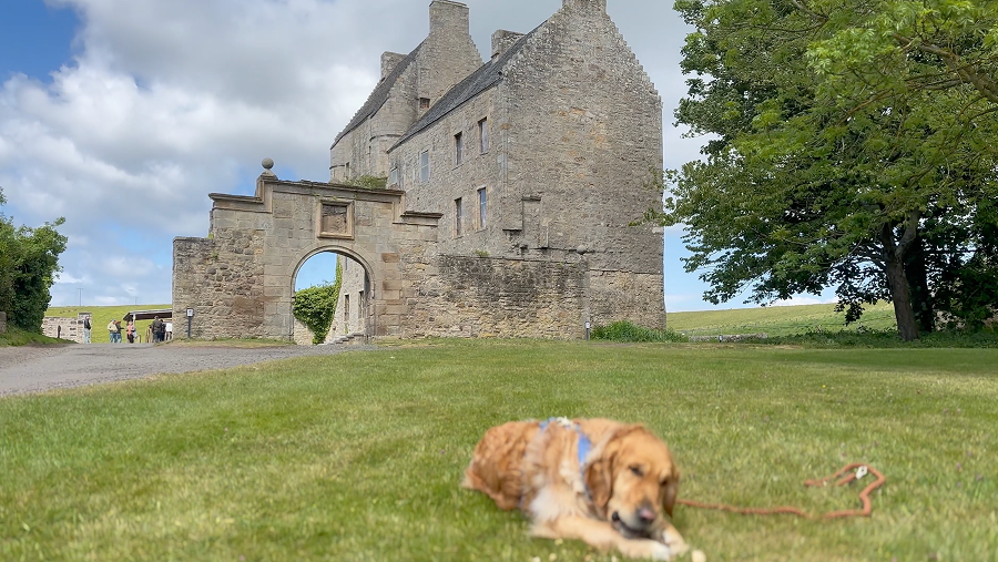 château de Midhope en Ecosse à côté de Edimbourg la capitale avec un chien