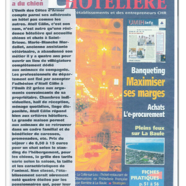 Article de presse concernant la Pension Canine Atoll Câlin Comme à la Maison à Saint Brieuc en Bretagne dans les Côtes d'Armor