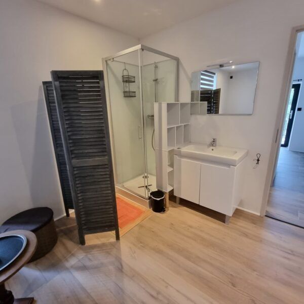 Salle de bain avec douche du Gite du Moulin de Crécy dans le Cher entre Bourges et Vierzon dans le Berry en Centre Val De Loire