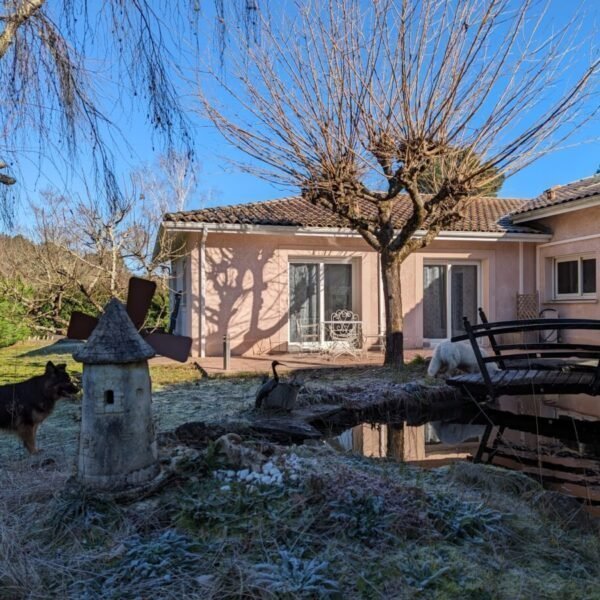 Jardin clos et bassin à poissons du Gîte et pension canine Jim et Otta dans les Landes à Mont de Marsan en Nouvelle Aquitaine