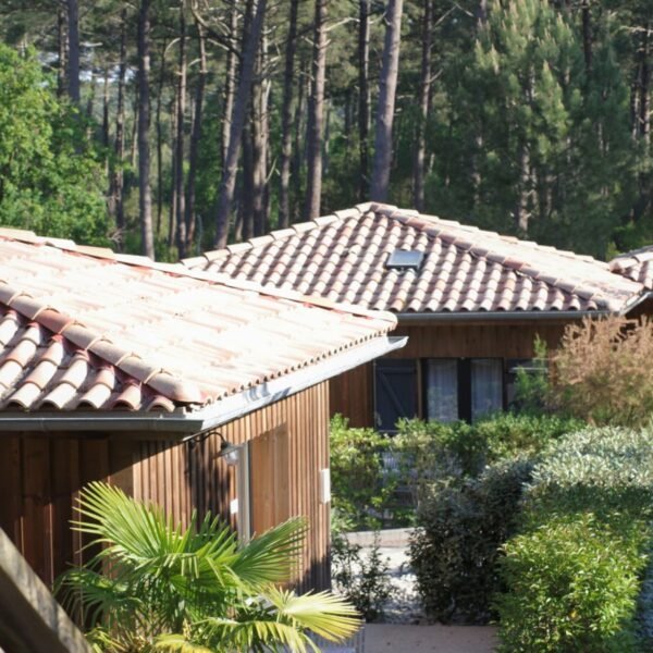 Photo de lodges entre les pins du Domaine du Ferret en Gironde en Nouvelle-Aquitaine à Lège-Cap-Ferret