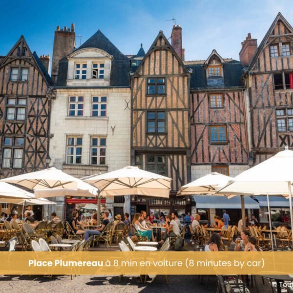 La place Plumereau à 8 minutes en voitures de l'appartement Le Bichon en Indre-Et-Loire dans le Centre-val-de-Loire à Tours