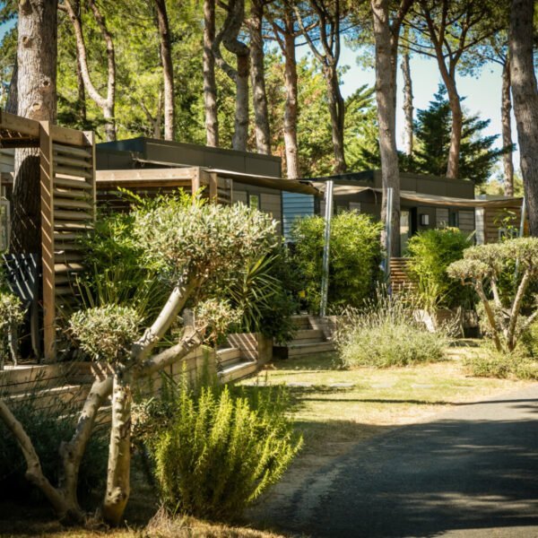 Mobil home dans la nature au Camping Ma Prairie à Canet en Roussillon dans les Pyrénées Orientale en Pays Catalan