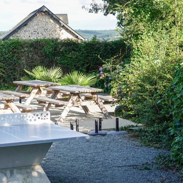 Terrasse du Camping Abijune près d'Etretat en Normandie sur le littoral de la Seine Maritime